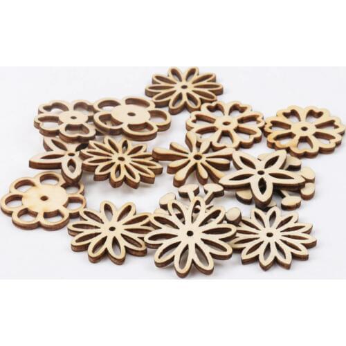 Natual Hollow Flower Pattern Craft Wooden Scrapbooking Art Collection for Handmade Accessory Sewing Home 30mm 20pcs