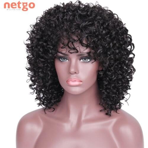 Netgo Synthetic Wig Afro Kinky Short Curly Wigs For Black Women Brown Ombre Blonde Heat Resistant Hair Cosplay Costume Wig
