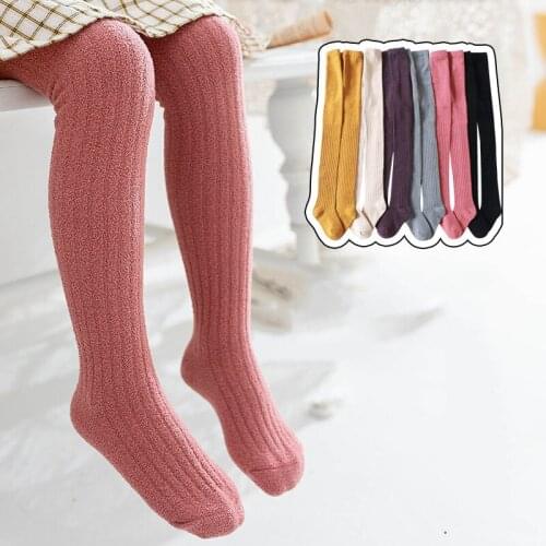 2021 New Girls Pantyhose Coral Fleece Spring Autumn Solid Color Vertical Strip Wild Baby Kids Tights Clothing 1-8T