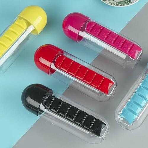 600ml Two-in-one Pill Box Organizer Multifunctional Water Bottle 7-compartment Medicine Box Outdoor Carrying Medicine Box Cup