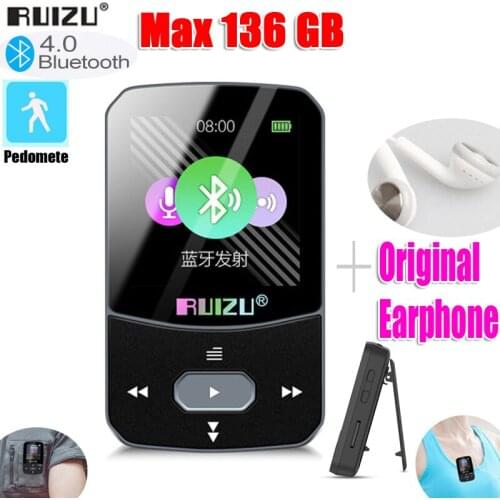 New Arrival Original RUIZU X52 Sport Bluetooth MP3 Player 8gb Clip Mini with Screen Support FM,Recording,E-Book,Clock,Pedometer