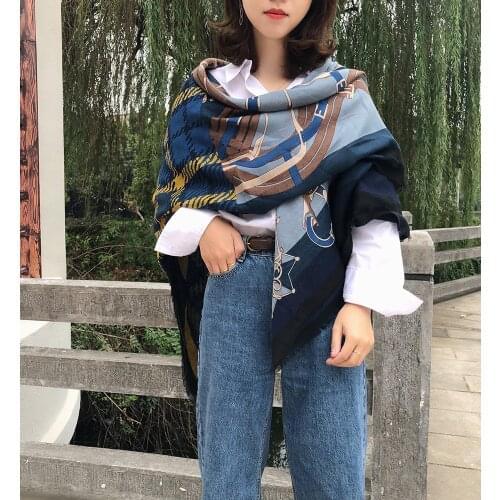 Autumn winter large square chain scarf warm tassel imitation cashmere thin Army green luxury scarves wrap bandana lady gift