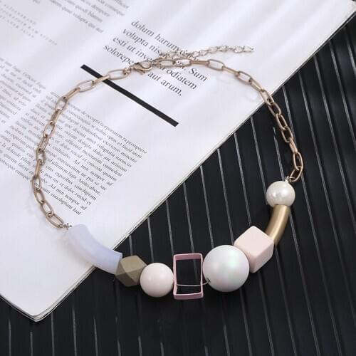 Acrylic Wood Resin Pearl Beads Pendant Necklace for Women Necklace Gift Gold Chain Vintage Cute Fashion Jewelry Accessories 2020