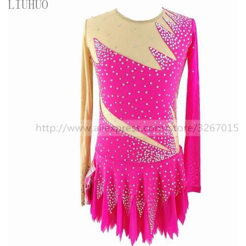 Figure Skating Dress Customized Competition Ice Skating Skirt for Girl Women Roller skating rose Red Sparkling rhinestones Dance