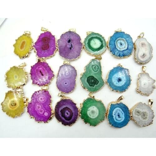 Natural stone Quartz crystal gold chrysanthemum white agates pendant for diy jewelry making necklace Accessories5PCS