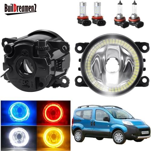 Angel Eye Fog Light Assembly For Peugeot Bipper Tepee 2008-2018 Car Front Bumper Fog Lamp with Halo Ring DRL H11 20W 12V