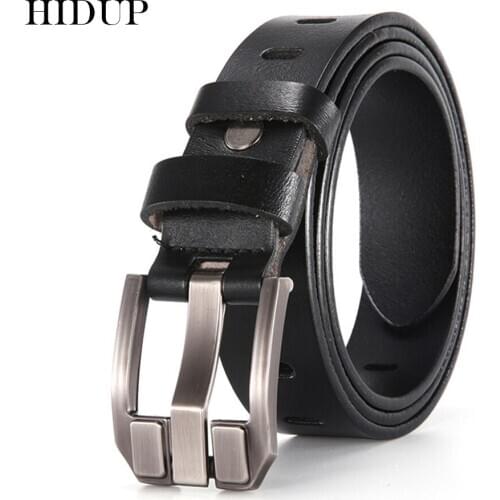 HIDUP Ladies Quality Design Genuine Leather Belts Retro Simple Pin Buckle Metal Belt for Women Accessories 2.8cm Width AKWJ021