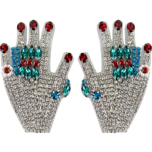 Handmade Hands Pair Patches Rhinestone Crystal Appliques Beaded Apllique Sew on Shoes Decorative