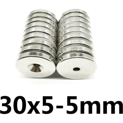 2/5/10PCS 30X5-5 Strong Magnets 30*5 Hole 5mm Countersunk Neodymium Magnet 30x5-5mm Permanent NdFeB Magnetic 30*5-5 Disc magnet