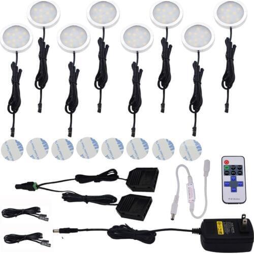 Aiboo LED Under Cabinet Dimmable Lighting Puck Lights 8 Lamps Kit with Wireless Remote for Kitchen Counter Shelf Lighting
