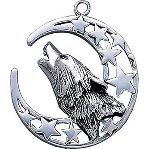 High Quality Eco-friendly Metal Alloy Antique Silver Two Sides Moon & Star Wolf Witchcraft Wicca Pendants Charms For Men