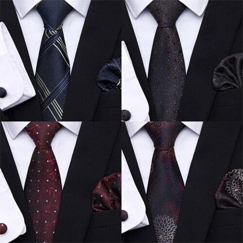 High Grade Mix Colors Hot sale Nice Handmade 7.5 cm Jacquard Silk Necktie Set Tie Blue Man Fit Business St. Valentines Day