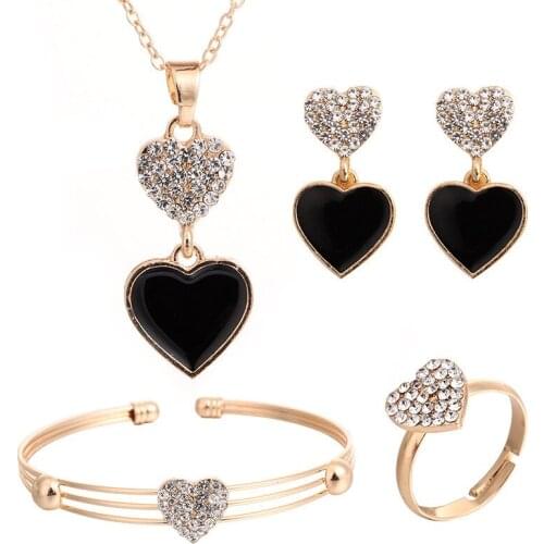 Jewelry Set New Style Full Diamond Crystal Love Pendant Necklace Earrings Bracelet Ring Jewelry Set Women Jewelry Holiday Gifts