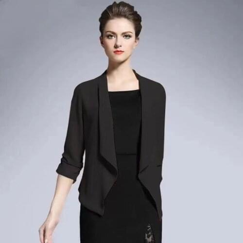 Business Office Women Blazer Solid Color Long Sleeve Blazer Lapel Open Front Short Black Suit Jacket for Womens Coat X284