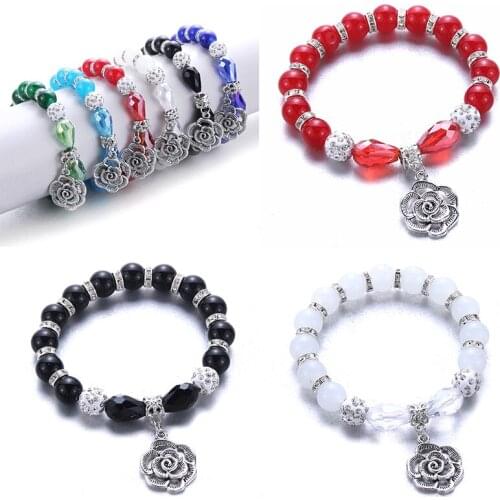Multi-style Color Rose Resin Beaded Bracelet Variety of Fashion Womens Elastic Bangle Charm Jewelry Wholesale Party Gift Trend