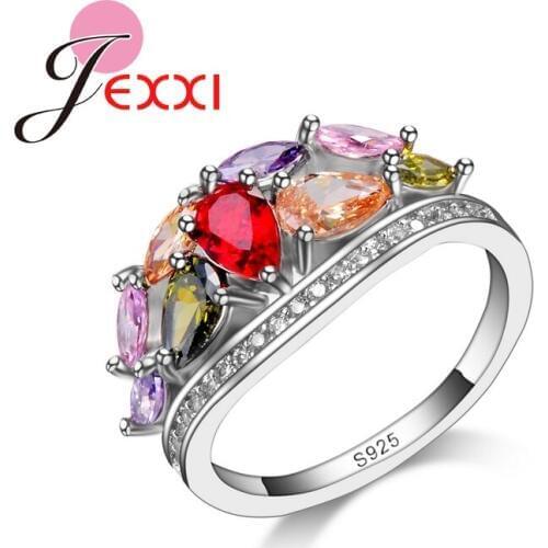 Top Quality 4 Colors Crystal Elegant Rhinestone Rings For Women 925 Sterling Silver Engagement Wedding Ring