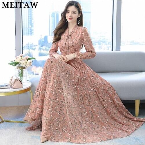 Plus Size 4XL Women Floral Party Dresses 2021 Casual Long Sleeve Long Maxi Dress Vintage Autumn Chiffon Dress Plus Size