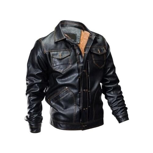 Winter Mens Fleece Faux Leather Jacket Men PU Retro Jackets Coat Man Multi pocket Thick Warm Windbreaker Jacket 3XL,TA152