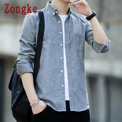 Zongke 2021 New Spring Solid Men Shirt Male Clothing Slim Fit Oxford Cotton Long Sleeve Casual Shirts Men Fashion Brand M-5XL