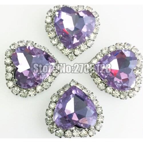 12mm Crystal violet heart shape sliver bottom Crystal buckle, 10pcs/20pcs high quality flatback Glass sew on rhinestones SKHY18