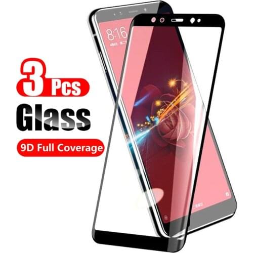 3-PACK 9D Full Cover Edge Glass For Xiaomi Mi A2 Screen Protector For Xiaomi Mi 6X A2 Protective Glass Shiled Film Black
