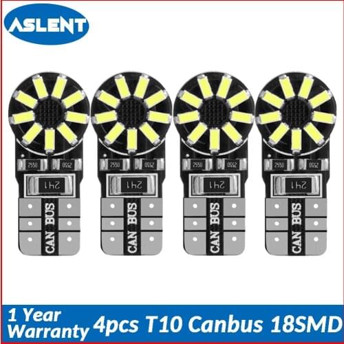 Aslent 4pcs T10 W5W 194 3014SMD Led Car Light Bulb Canbus Error Free Clearance Break Lamps Turn Signal Reading Lights wihte 12v