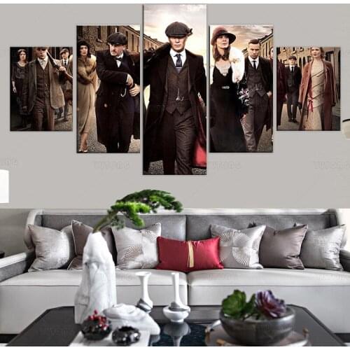 Wall Art Peaky Blinders Play Tv Canvas Painting 5 Pcs Print Poster Movie Pictures for Living Room Home Bedroom Wall Decoration