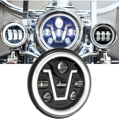 7 Inch Headlight LED Round Headlight with Hi/Lo Beam DRL Turn Signal Amber Halo Ring For Road King Street Glide Tour