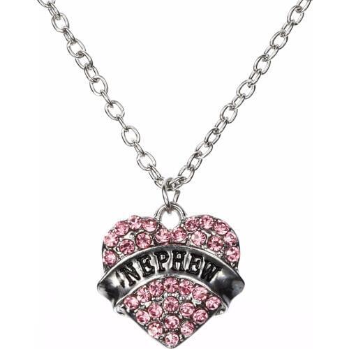 Bespmosp 24PC/Lot Wholesale Pink Crystal Family Love Heart Nephews Gifts Trendy Chain Pendant Necklace Chain Charm Jewelry New