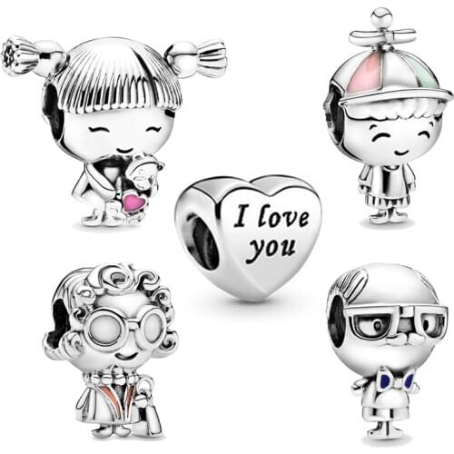 2Pcs/Lot Family Series Boy Girl Grandparents Beads Pendant Fit Original Brand Charm Bracelets Necklaces for Women Jewelry Making