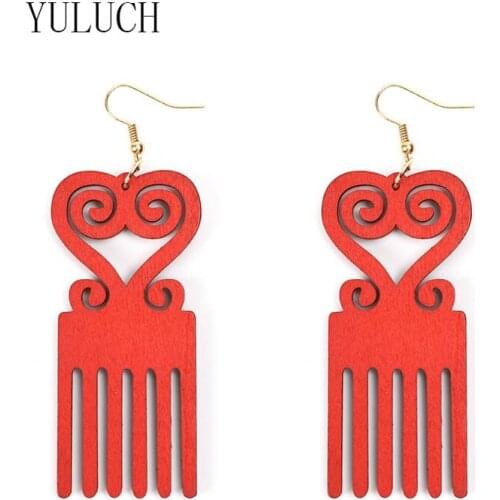 YULUCH Women wood comb vintage pattern pendant earrings girls art jewelry holiday gifts wooden earring lady accessories H008