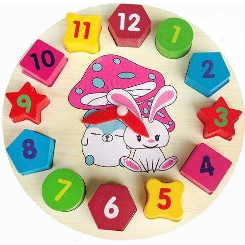 Wooden Clock Early Learning Puzzles Building Toys Children montessori educational Digital Geometry Clock Building Puzzle Toy
