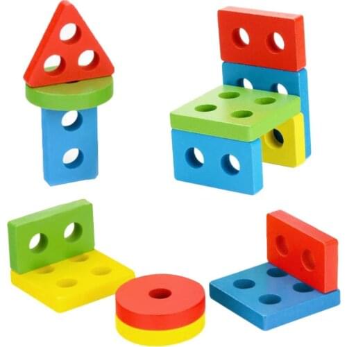 Wooden Building Block Geometric Shape Matching Board Baby Kids Educational Toy
