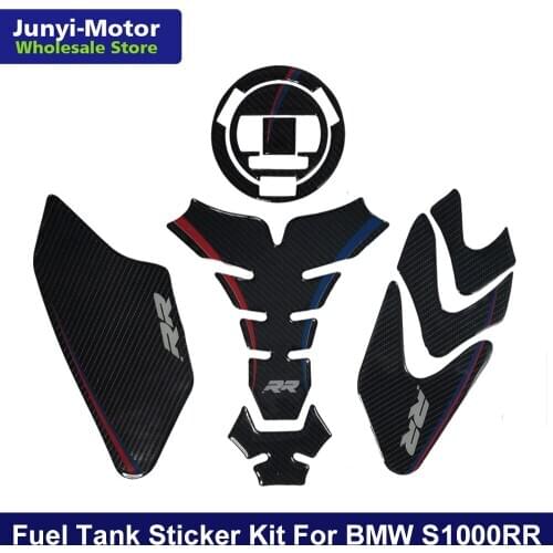For BMW S1000RR HP4 Fuel Tank Pad Kit Sticker Tank Side Oil Gas Cap Cover Protector 3D Carbon Fiber Motorcycle Emblem Decal