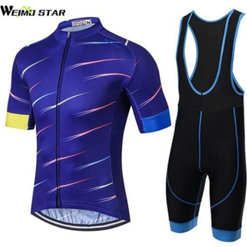 Summer Cycling Jersey Men Short Sleeve Bike Breathable Ropa Ciclismo Outdoor Biking Clothing Gel Pad Bib Shorts Sets Blue S-XXXL