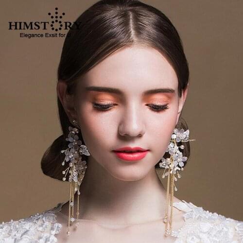 HIMSTORY Girls Long Clip Earirng Flowers Bridal Wedding Party Festival Ear Accessories Fashion Dangle Drop Earrings Jewelry