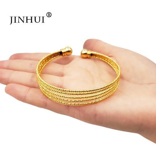 Jin Hui New Fashion Gold Color Wedding Bangles for Women Bride Can Adjustable Bracelets Ethiopian/African/Dubai Jewelry gifts