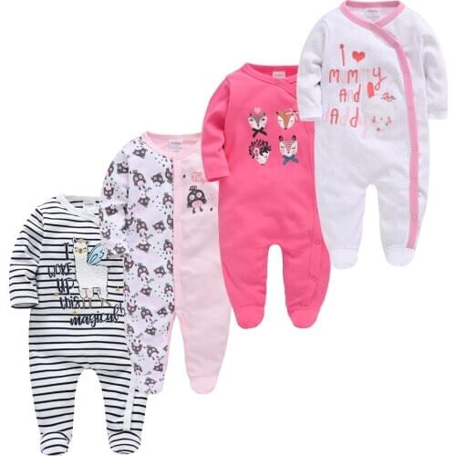 Kavkas 3 4 pcs/lot Baby Boy Girl Clothes 100% Cotton Autumn Summer Newborn Rompers Cartoon Jumpsuit