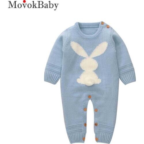 Baby Rompers Long Sleeve Cute Rabbit Knitted Newborn Boys Girls Jumpsuits Infant Kids Overalls Autumn Toddler Bunny Clothing 0-2