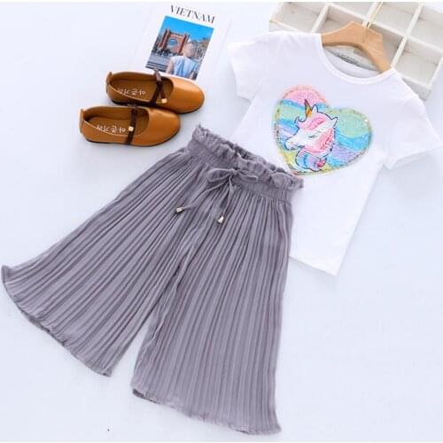 Toddler Girls Clothing Sets 2021 Summer Girls Clothes Unicorn Sequins Chiffon Pants Outfit Kids Tracksuit Suit Children Clothing