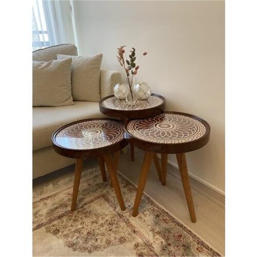 Retro Round Glazed Zigon Coffee Table 3 pcs coffee table