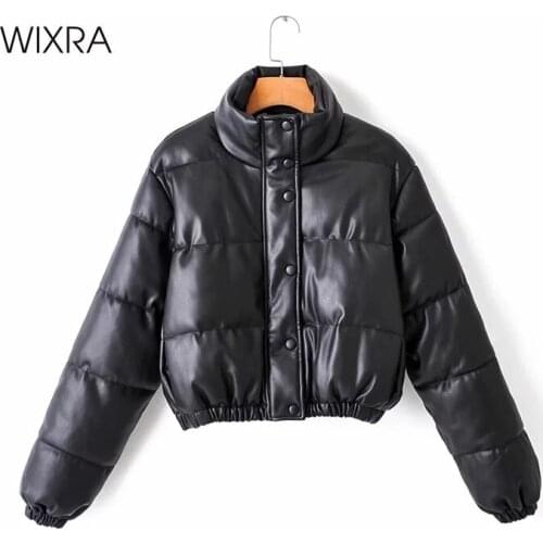 Wixra Womens Faux Leather Jackets Winter Thick Warm Coats Autumn Zippers Black Cool Thick Cotton Jackets For Female