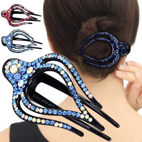 Fashion Women Hairpin Hair Grip Trendy Lady Hoops Hair Pin Rhinestone Duck Clip Convenient Elegant flower dish Hair Accessories