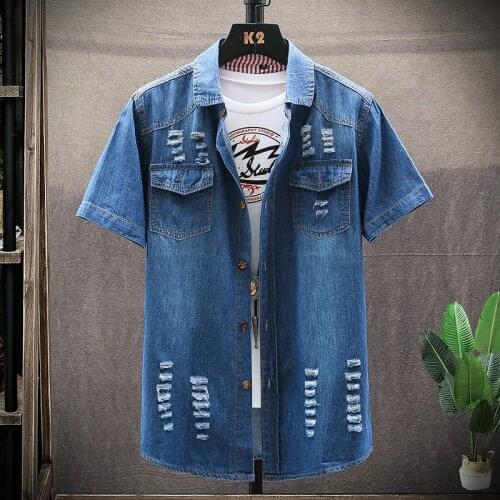 2021 New Summer Denim Short-sleeved Shirt Men Slim Breathable Shirts Hip Hop High Quality Tops Casual Shirt