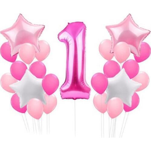 New 25 Pcs First Birthday Party Decoration Balloons Baby Boy Girl Balloons Pentagram Balloon