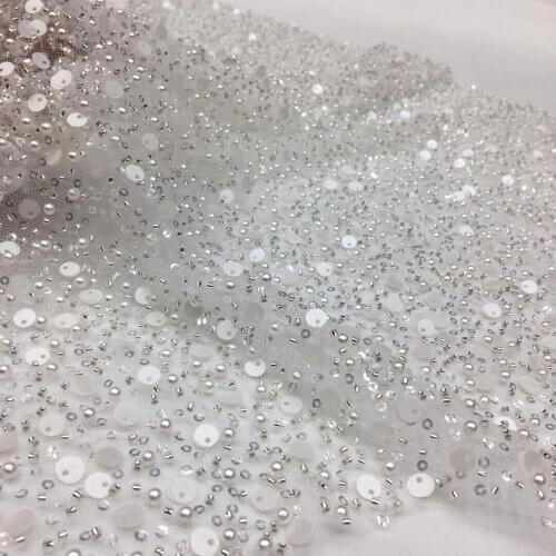 New Design African Net Lace Fabric with full beads SYJ-109686 Nigerian French Lace Fabric