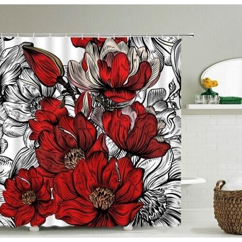 Flowers Pattern Shower Curtains Waterproof Polyester Bath Screen Curtain for Home Decoration Bathroom Printed Shower Curtain
