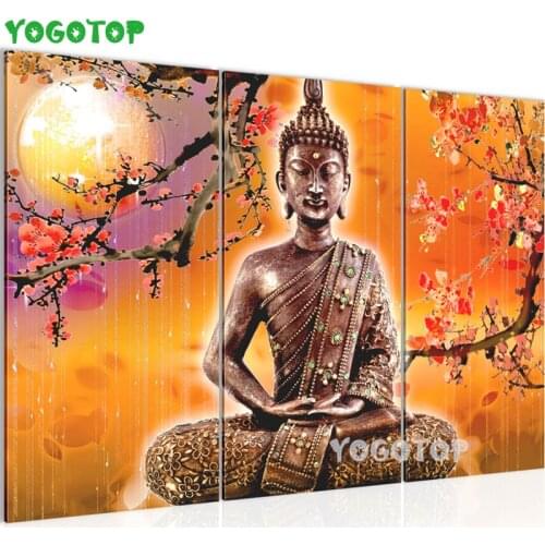 Triptych full diamond paintings plum blossom Buddha Zen Cross stitch with diamond picture Diy mosaic Needlework religion ML1589