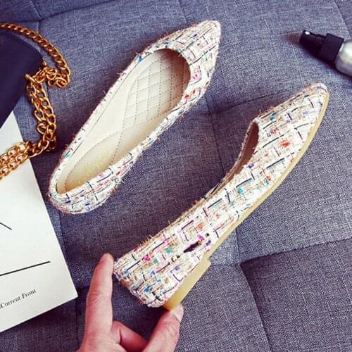 Pointy toe flat loafers comfort oxfords soled shallow boat shoes mixed color cloth tassel slip on moccasins big size espadrilles