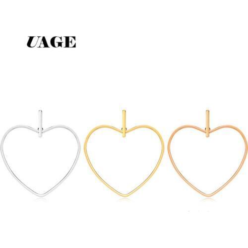UAGE 304 Stainless Steel Hoop Earrings Women Girls Fashion Earrings Gold color Heart Simple 2018 Hot Sale 40mm, 1Pair